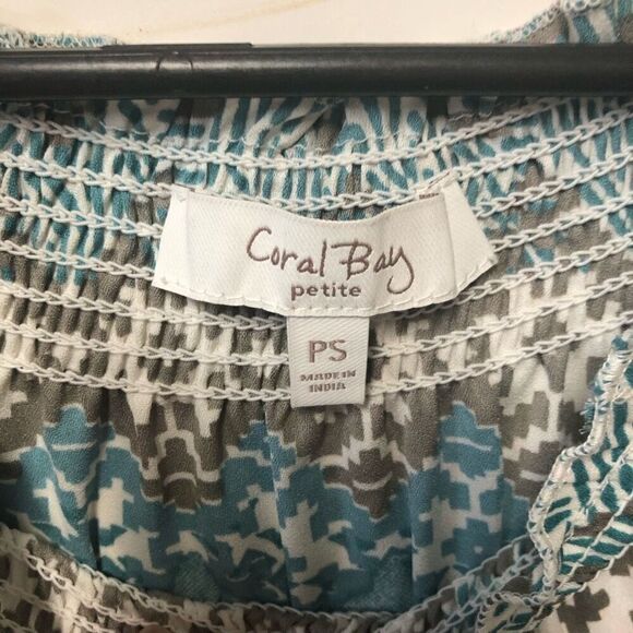 Coral Bay Petite Size Small (PS) Floral Tie Front Pastel Blouse - Picture 3 of 3